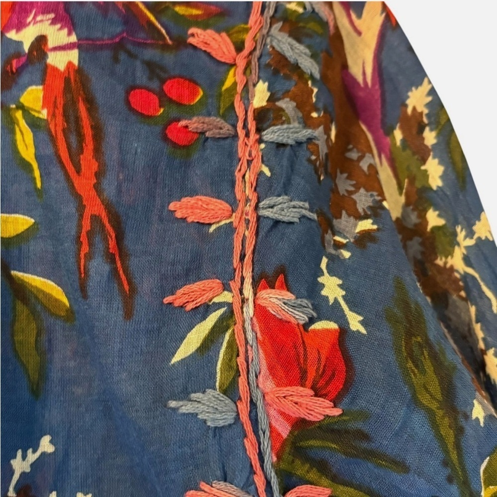 RAJ Embroidered Boho Tunic Dress Swim Cover Up M Unique Floral/Bird Print Hippie - Picture 8 of 10